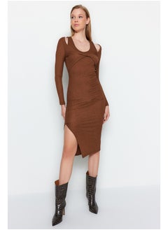 اشتري Brown Textured Fitted Midi Bolero Detailed, Flexible Knit Dress TWOAW24EL00760. في مصر