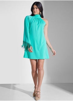 Buy One Shoulder Flared Sleeve Dress in UAE