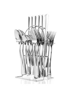 اشتري 24-Piece Stainless Steel Cutlery Set with Stand Silver في الامارات