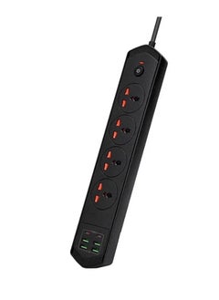 Buy 2M Surge Protector Power Extension Cord 4 AC Outlets with 4 USB Ports and 2 Type-C Ports Power Strip for Home Office, Computers, and Electronics, Black in UAE