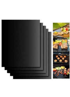 Buy Grill Mats, 5 Grill Mats Non Stick Reusable Baking Mesh FDA Approved For Indoor Outdoor Grilling Gas Charcoal Electric Grill 40x33cm (Black) in Saudi Arabia