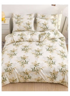 اشتري 6-Piece Leaves Design Deluxe Soft Quality Korean Style Duvet Cover Set Includes 1xDuvet Cover 220x240cm, 1xBedsheet 200x200+30cm, 4xPillow Cover 50x75 cm في الامارات