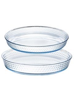 اشتري LIFE SMILE Borosilicate Glass Oven Baking Dishes Set of 2 - Round Shape Baking Tray Dishwasher Safe, Fridge & Freezer Safe, Microwave Safe (Design 3) في الامارات