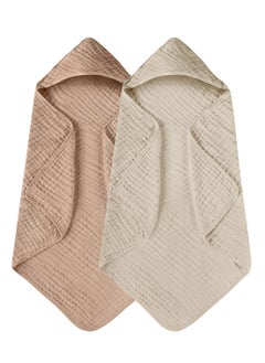 Buy Hooded Baby Towels for Newborn 2 Pack 100% Muslin Cotton Baby Bath Towel with Hood for Babies, Infant, Toddler and Kids, Large 80*80cm, Soft and Absorbent Newborn Essential in Saudi Arabia