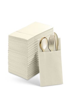 Buy 50-Pieces Disposable Dust-Free Dinner Napkins With Built-In Flatware Pocket Prefolded Cloth Like Paper Napkins For Wedding Dinner Or Party in Saudi Arabia