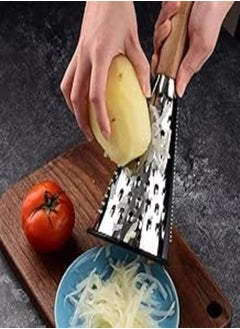 اشتري 3 Sided Grater with Conical Wooden Handle, Stainless Steel Body, Anti-Slip Silicone Base, Best Supplier for Product Katkit في مصر