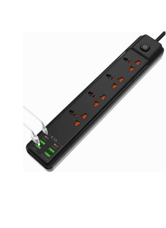 Buy Tycom Power Strip Surge Protector with USB- Extension Cord Plug with 4 AC Outlet and 4 USB 2 Type C, Small Desktop Station with 6 ft Power Cord, Compact Socket (S60 Black) in UAE