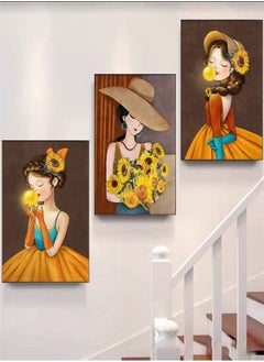 Buy 3-Panel Duplex Art Painting for Entrance Decorative Wall Hanging (Bouquet Bubble Girl) in UAE