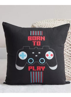 اشتري Gaming Play Date Born To Play Cotton Duck Filled Cushion - 40x40 cm في السعودية