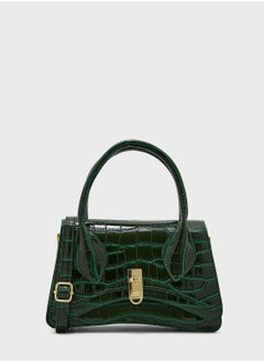 Buy Patent Croc Effect Curved Satchel Bag in Saudi Arabia