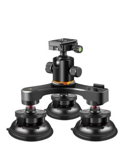 Buy Triple Suction Cup, Car Mount Heavy Duty Tripod with 360 Ball Head for GoPro 12/11/10/9 Insta360 X3 GO3 DJI Action 4/3 DSLR Mirrorless Camera, Windshield Window Holder Attach Accessories in Saudi Arabia