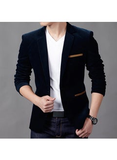 اشتري Autumn and Winter new Korean style business casual small suit mens youth fashion slim corduroy suit urine single WestDark blue Dark blue في الامارات