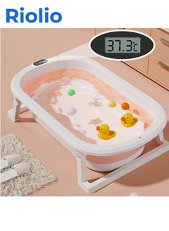 Buy Large Size Foldable Baby Bathtub with Thermometer – Foldable Bath Tub with Baby Bath Seat for Ages 0 to 5 (Pink) in Saudi Arabia