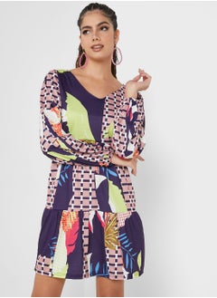 Buy Printed V Neck Dress in Saudi Arabia