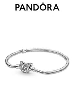 Buy Pandora Moments Women's Cubic Zirconia Butterfly Buckle Snake Bone Chain Bracelet 590782C01-18 in UAE