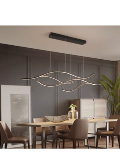 Buy Modern Wave Shape Pendant Light 60W LED Dimmable Chandelier Hanging Lighting Fixture With Remote Control Contemporary Black Chandeliers For Dining Room Restaurant Kitchen Island Table in Saudi Arabia