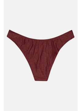 Buy Women Metallic Pull On Bikini Bottom, Maroon in UAE