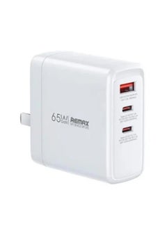 Buy Fast charger, model RP-U100, DOFON series 65W 2C+1A GAN (white) 3 ports , smart protection chip, fast and safe charging in Egypt