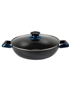 Buy Healthy Cooking Aluminium Non-Stick Hopewell Wok pan With Lid Black/Clear 30CM in UAE