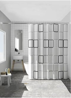 اشتري 1-Piece Waterproof EVA Shower Curtains With Plaid Pattern White/Black 200x180 Centimeter في الامارات