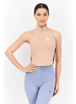 Buy Women Sportswear Fit Short Sleeve Training Top, Dusty Tan in UAE