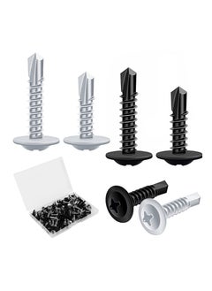 اشتري 120 Pcs Self Drilling Screws, Stainless Steel Screws Set Assorted Flat Head Self Drilling Screws, Cross Head Wood Screws for Homemade, Repair, Woodworking, Black&Silver (Two Size) في السعودية