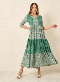 Buy All Over Print V Neck Tiered Maxi Dress in Saudi Arabia