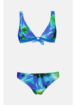 Buy Women 2 Pieces Allover Print Bikini Top And Bottom Set, Blue Combo in Saudi Arabia