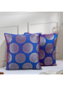 Buy Golden Brocade Nick Blue 16x16 Inch Decorative Cushion & Cushion Cover-Set of 2 in UAE