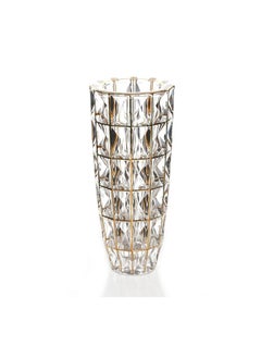 اشتري Glass Vase With Golden Line, Clear - 32 cm في الامارات