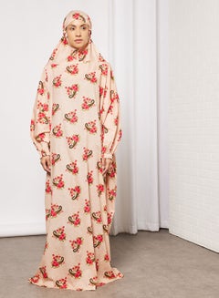 Buy Floral Printed Slip-On One Piece Prayer Dress With Attached Hijab in Saudi Arabia