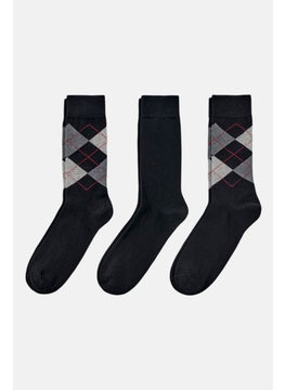 Buy Men 3 Pair Aztec Print Socks, Black/Grey in UAE