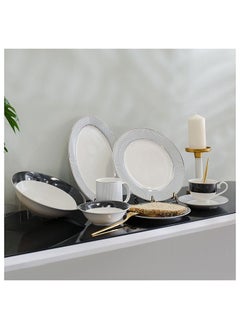 Buy Eternity 32 Piece New Bone China Dinner Set Includes Dinner Plate Soup Plate Bowls Cups Saucers For Kitchen And Dining Room Serve 6 Gold in UAE