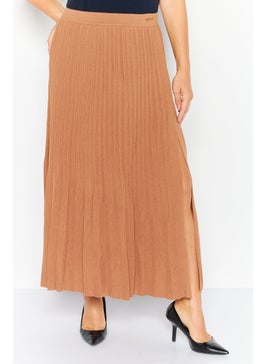 Buy Women Pleated Maxi Skirt, Brown in UAE