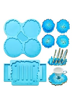 Buy 2 Pieces Coaster Resin Molds Set Coaster Stand Silicone Mold Cup Mat Epoxy Resin Casting Mold Cup Stand Holder Mold for DIY Crafts Home Decorations Coaster Making Tools (Blue) in Saudi Arabia