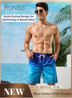 Buy Ombre Tropical Print Drawstring Swim Trunks for Men Quick Dry Loose Fit Comfy and Breathable Bathing Shorts Mens Casual Elastic Sports Beach Shorts with Pockets and Mesh Lining in UAE