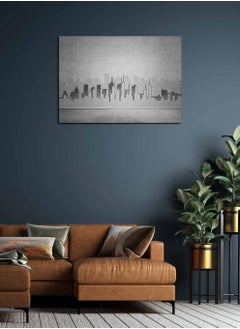 Buy Framed Canvas Wall Art Stretched Over Wooden Frame, Silhouette of Modern City Landscape Orientation Painting, For Home, Living Room, Office Decor in Saudi Arabia