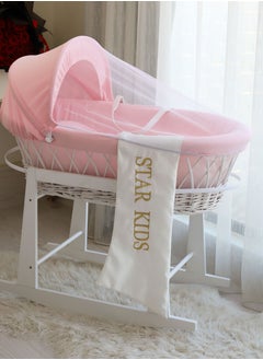 اشتري Baby Cradle Moses Basket With Rocking Stand, Pink في السعودية