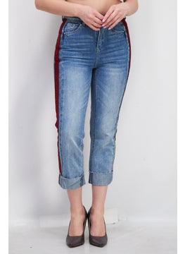 Buy Women Straight Washed Cropped Denim Jeans, Mid Blue Denim in UAE