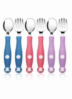 اشتري 6 Pieces Kids Silverware with Silicone Handle Bendable Baby Cutlery Set في السعودية