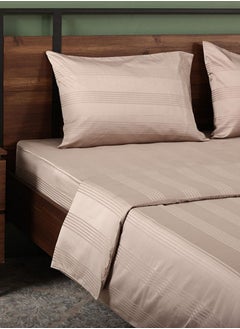 Buy Supreme Dobby Stripes Super King Duvet Cover Set, Taupe – 240x260 cm, 450 TC in UAE