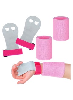 اشتري 4 Pack Kids Gymnastics Grips, Gymnastics Palm Guard, Pink Gymnastic Hand Grips Athletic Pink Wrist Bands Terry Cloth Sweat Bands Girls Sports Accessories for Kids Basketball Tennis Football Baseball في الامارات