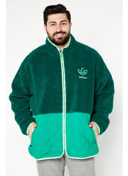 اشتري Men Sportswear Fit Embroidered Logo Outdoor Jacket, Green في الامارات