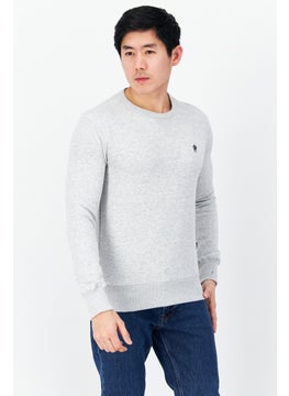 Buy Men Crew Neck Brand Logo Long Sleeves Sweatshirt, Grey in UAE