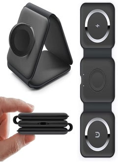 اشتري Padom 3 in 1 Wireless Charger,Magnetic Foldable Charging Station,Fast Wireless Charging Pad (BLACK) USB في مصر