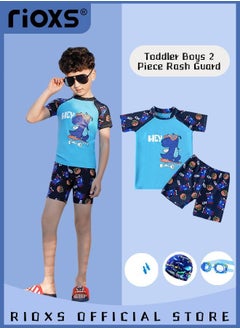 Buy Toddlers Boys 2 Piece Rash Guard Swimsuits Set Swimsuit With Bathing Cap Bathing Cap And Earplug(Pack Of 4) in UAE