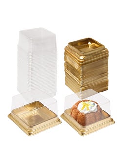 اشتري Cupcake Boxes, Mini Mooncake Box, 50Pack Individual Cake Boxes Container, Plastic Transparent Box Cookies Muffins for Baby Shower Wedding Birthday Party Supplies (Gold Base) في السعودية