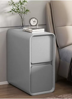 Buy Modern Bedside Table Minimalist Nightsatnds Multifunction Nightstand for Bedroom Living Room 2 Drawers Faux-Leather Covered Pine Wood Frame Light Grey Colour H50xL30xD40 cm （Fully Assembled) in UAE