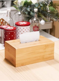 Buy Premium Bamboo Material Tissue Box Cover Freestanding Organizer for Easy Refill Water Resistant Bathroom Dispenser Suitable for Office Desk Nightstand Home Decor in Saudi Arabia