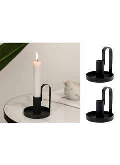 اشتري 2Pcs Candle Holders, Candlestick, Candle Base, Anti Rust Retro Iron Vintage Candelabra Stand Candlelight Dinner Party Kitchen Home Decoration for Wedding Dinning Room Decoration (Black) في الامارات